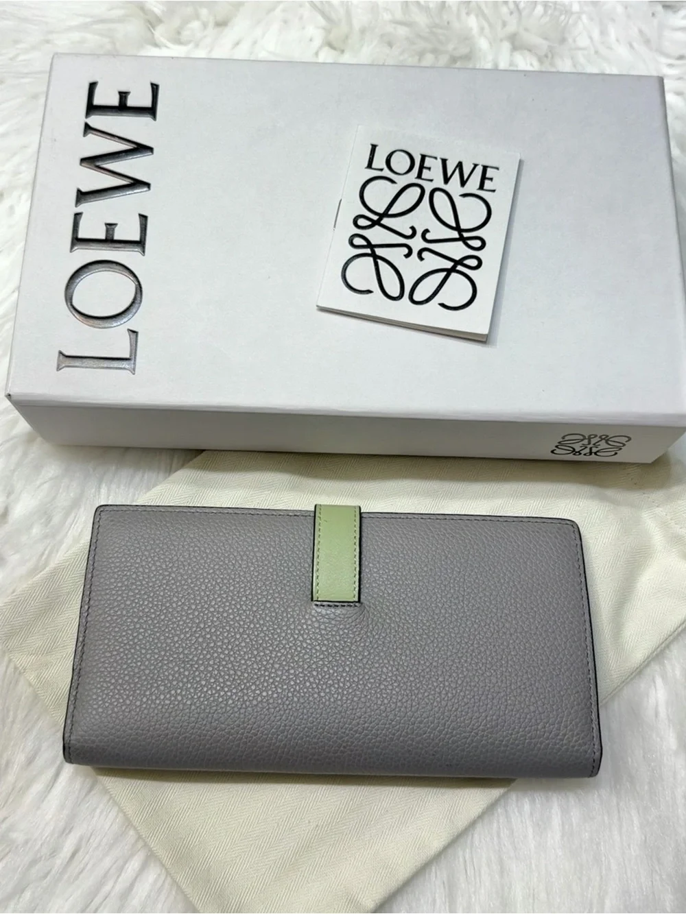 Loewe Anagram Pearl Gray Pale Green Vertical Bifold Wallet